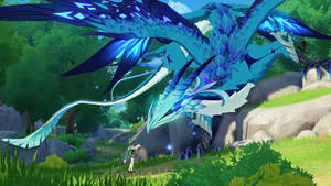 Japanese Dragon With Glowing Blue Wings Wallpaper