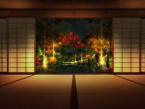 Japanese House With Shoji At Night Wallpaper