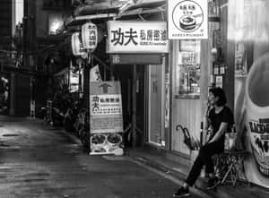 Japanese Landscape In Black And White Wallpaper