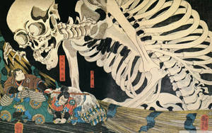 Japanese Samurai Against Skeleton Wallpaper