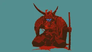 Japanese Samurai Teal Background Wallpaper