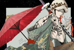 Japanese Theme Trafalgar Law One Piece Painting Wallpaper