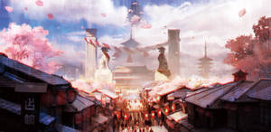 Japanese Themed Aesthetic Anime City Wallpaper