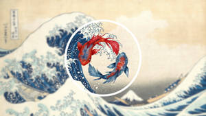 Japanese Waves And Koi Fishes Wallpaper