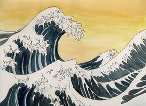 Japanese Waves Watercolor Art Wallpaper