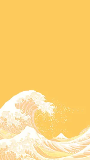 Japanese Waves Yellow Art Wallpaper