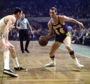 Jerry West Lakers Vs. Boston Celtics Nba 1969 Wallpaper