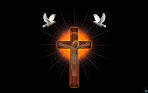 Jesus On Cross With Doves Artwork Wallpaper