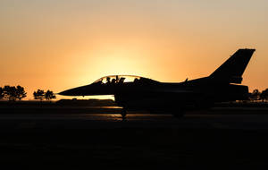 Jet Fighter Parked Sunset Wallpaper
