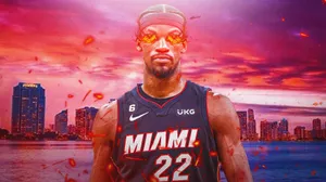 Jimmy Butler Miami Heat Vibrant Cityscape Wallpaper