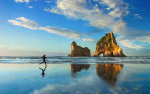 Jogging By Beach Original Windows Wallpaper