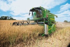 John Deere Machine Harvesting Wheat Field Wallpaper