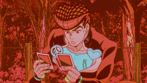 Jojo Josuke Looking At Some Pictures Wallpaper