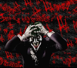 Joker In A Maniacal Laughter Scene Wallpaper