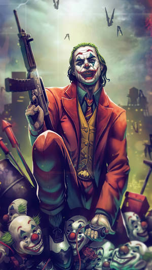 Joker Phone With Rifle And Clown Faces Wallpaper