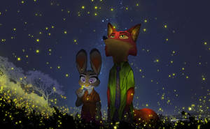 Judy Hopps And Nick Wilde Fireflies Wallpaper