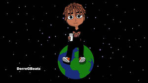 Juice Wrld Cartoon Sitting On Globe Wallpaper