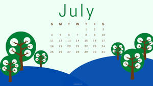 July 2021 Calendar With Round Trees Wallpaper