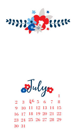 July Calendar In Floral Pattern Wallpaper