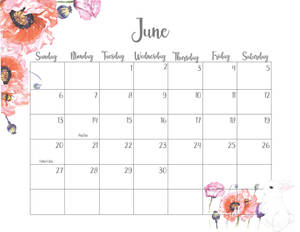 June Floral Agenda Calendar 2021 Wallpaper