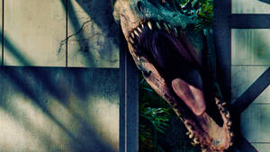 Jurassic World T-rex In The Gate Wallpaper