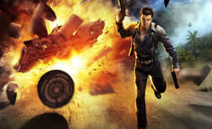 Just Cause 1 Rico Escapes Car Explosion Wallpaper