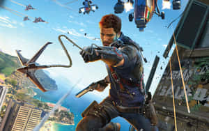 Just Cause 1 Rico Unleashing Grapnel Midair Wallpaper