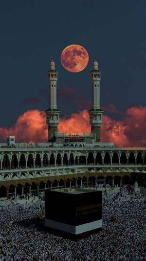 Kaaba Orange Full Moon Wallpaper