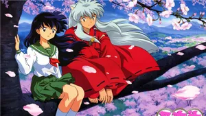 Kagome And Inuyasha Together Amidst Breathtaking Mountain Scenery. Wallpaper