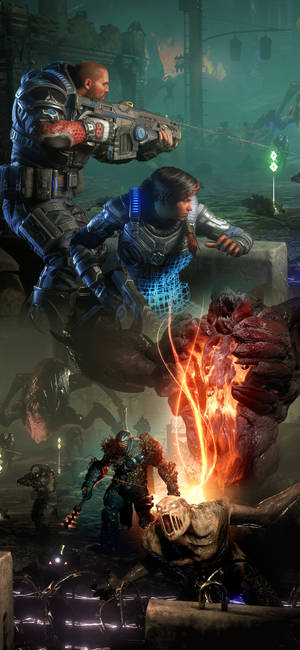 Kait And Jd Teaming Up Gears 5 Iphone Wallpaper