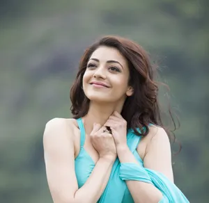Kajal Aggarwal In Blue Dress Wallpaper