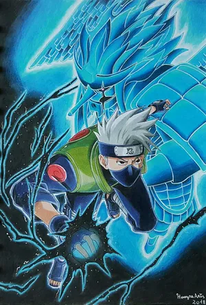 Kakashi Of The Sharingan Wielding The Powerful Susanoo. Wallpaper