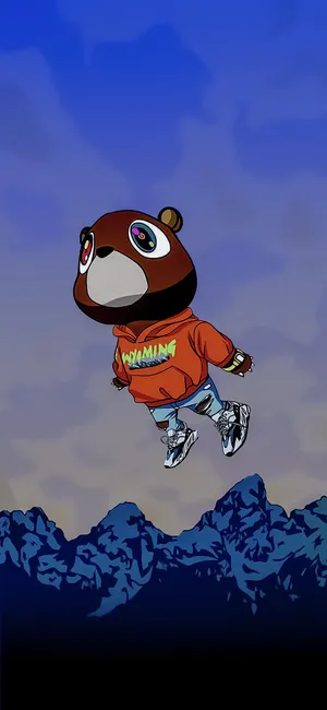 Kanye West Bear Floating Blue Aesthetic Mountains Wallpaper