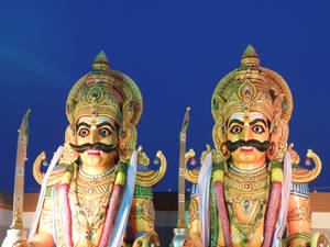 Karuppasamy Statues Blue Aesthetic Backdrop Wallpaper