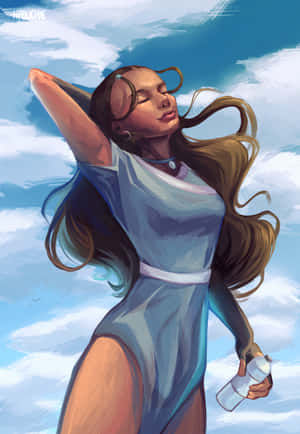 Katara, The Waterbending Master In Moonlight Wallpaper