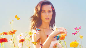 Katy Perry In Colorful Flower Field Wallpaper