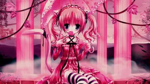 Kawaii Anime Girl In Pink Pillars Wallpaper