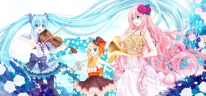 Kawaii Anime Vocaloids With Instruments Wallpaper