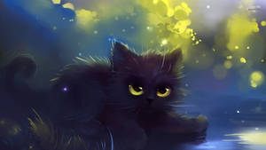 Kawaii Cat With Yellow Eyes Surrounded By Clouds Wallpaper