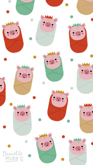 Kawaii Christmas Piglets Wallpaper