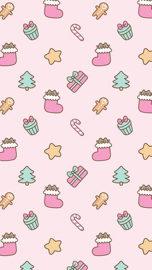 Kawaii Christmas Pink Socks Wallpaper
