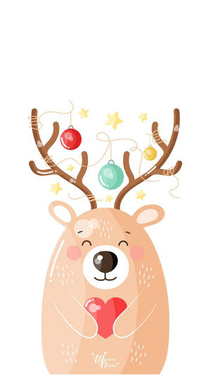 Kawaii Christmas Smiling Deer Wallpaper