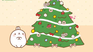 Kawaii Christmas Tree Cat Wallpaper