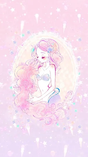 Kawaii Pink Mermaid Framed Wallpaper