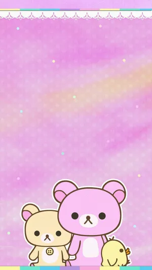 Kawaii Pink Rilakkuma Characters On Colorful Pink Background Wallpaper