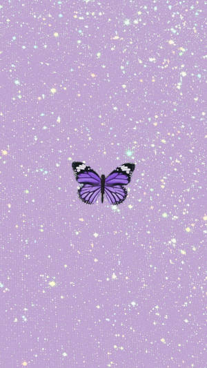 Kawaii Purple Butterfly Sparkling Background Wallpaper