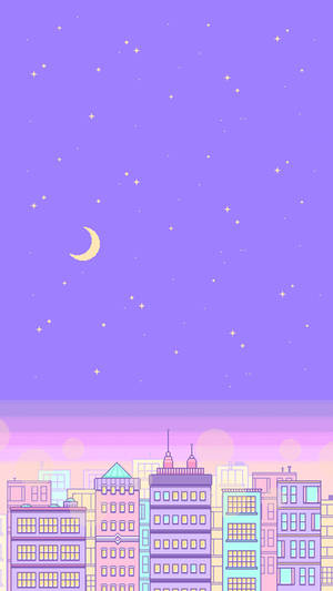 Kawaii Purple Sky Over City Wallpaper