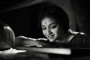 Keerthi Suresh Black And White Hd Wallpaper