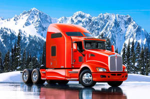 Kenworth Truck In Snowy Mountain Wallpaper