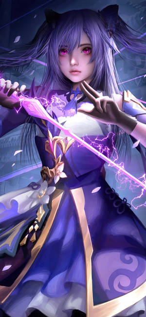 Keqing Activating Her Sword Wallpaper